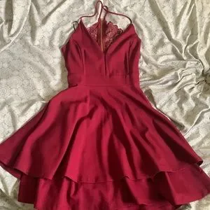 burgundy homecoming dresses windsor Burgundy Short Summer Mini Dress with Bubble Sleeves main image 0